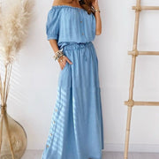 Blue Off-the-Shoulder Denim Skirt for Women