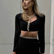 Sexy Iron Chain Navel Bandage Skirt Jumpsuit