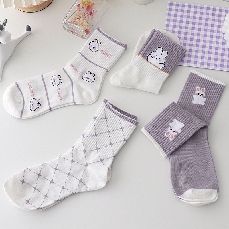 Purple Mid-Calf Socks for Women