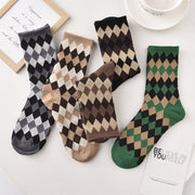 Diamond Plaid Mid Calf Socks for Women