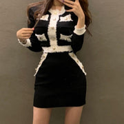 Cozy Knit Set for Women: Black Two-piece Skirt & Top