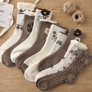 Autumn Winter Plush Lace Stockings Coffee Color Socks