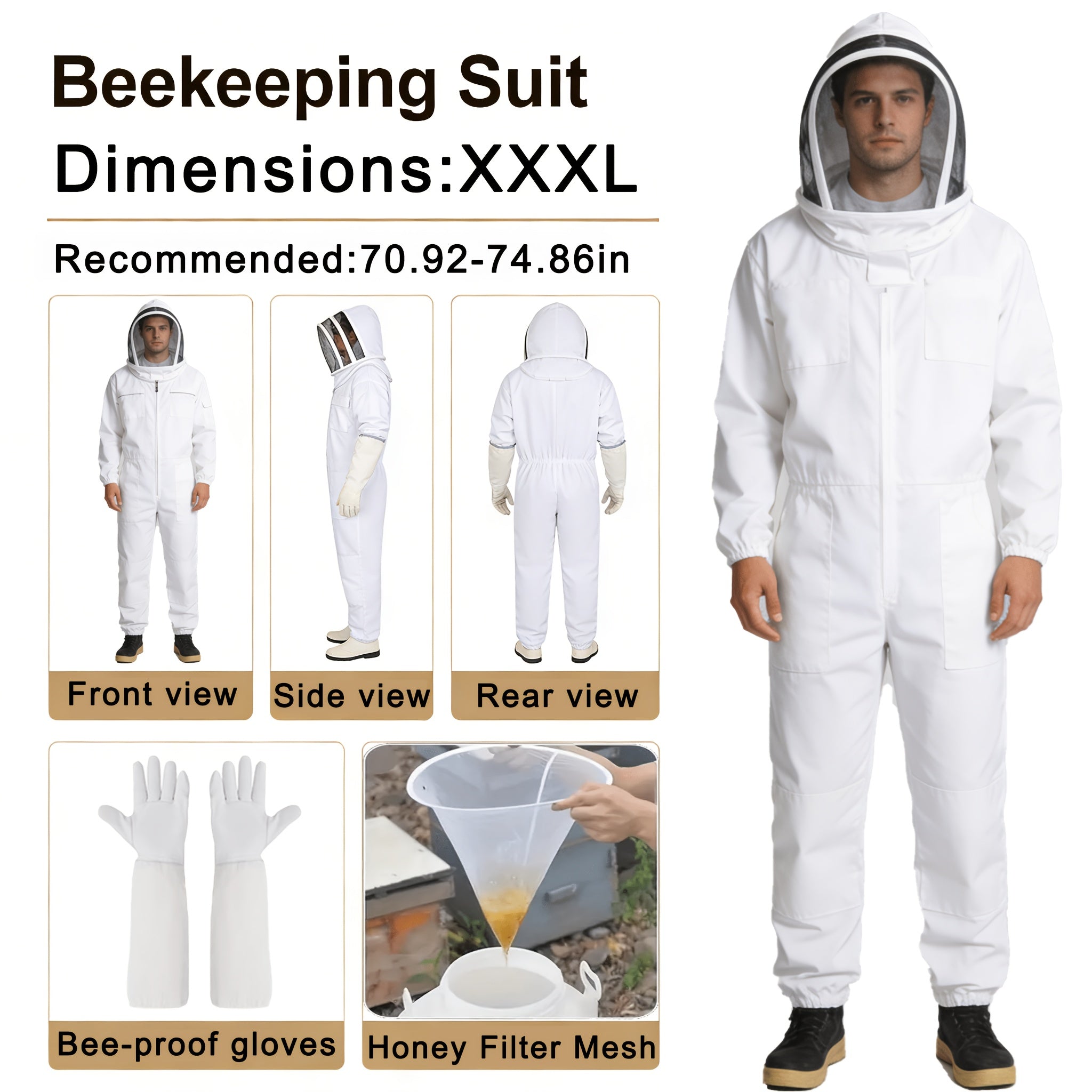 Professional Beekeeping Suit with Full-Body Protection and Face Shield
