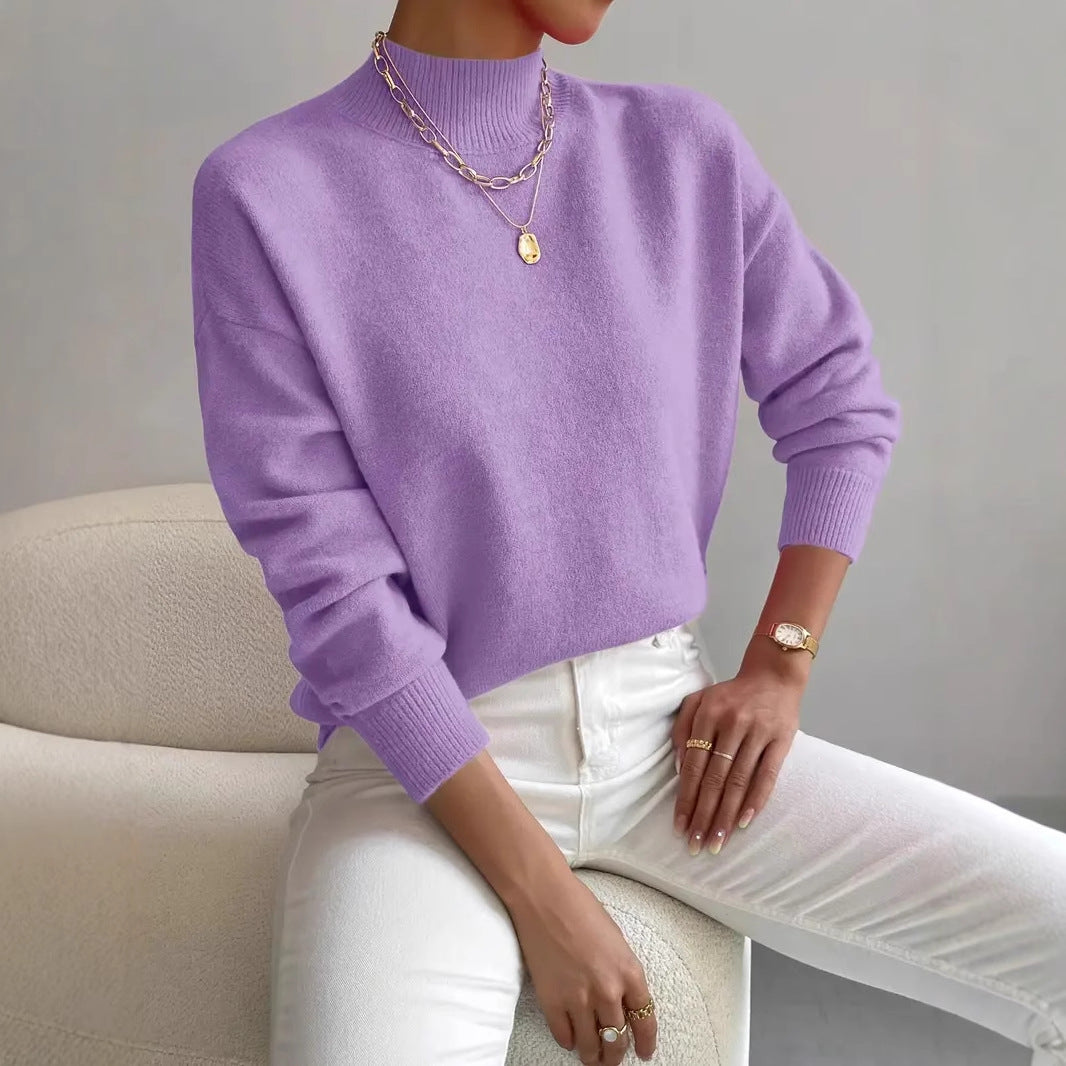 Women's Solid Color Casual and Comfortable Elegant Pullover Knitted Sweater