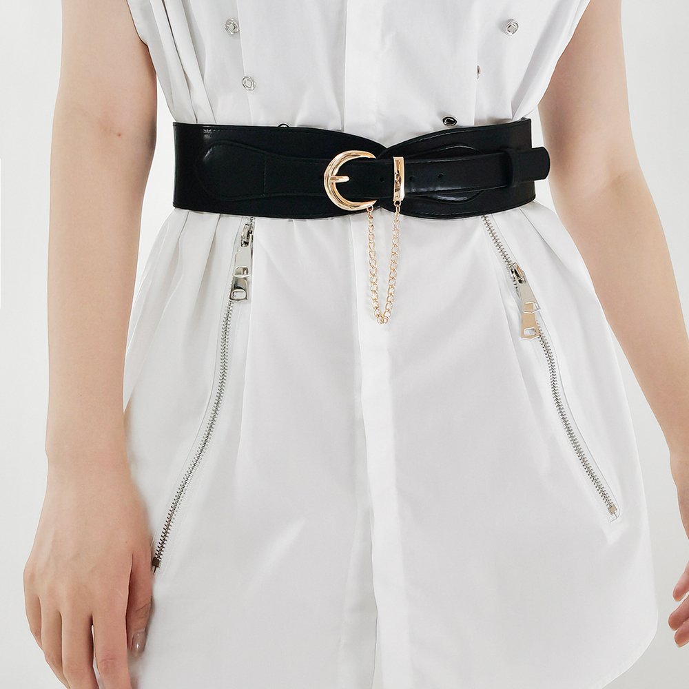 Elegant Chain Belt for Women - Wide Waist Restraint with Metal Pin Buckle