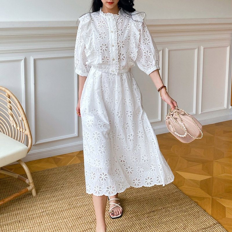 White Lace Jumpsuit Set for Women