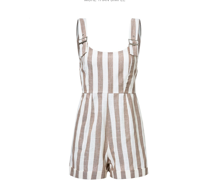 Sexy Backless Striped High-Waist Jumpsuit Shorts