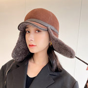Warm Earflap Leather Hat for Women