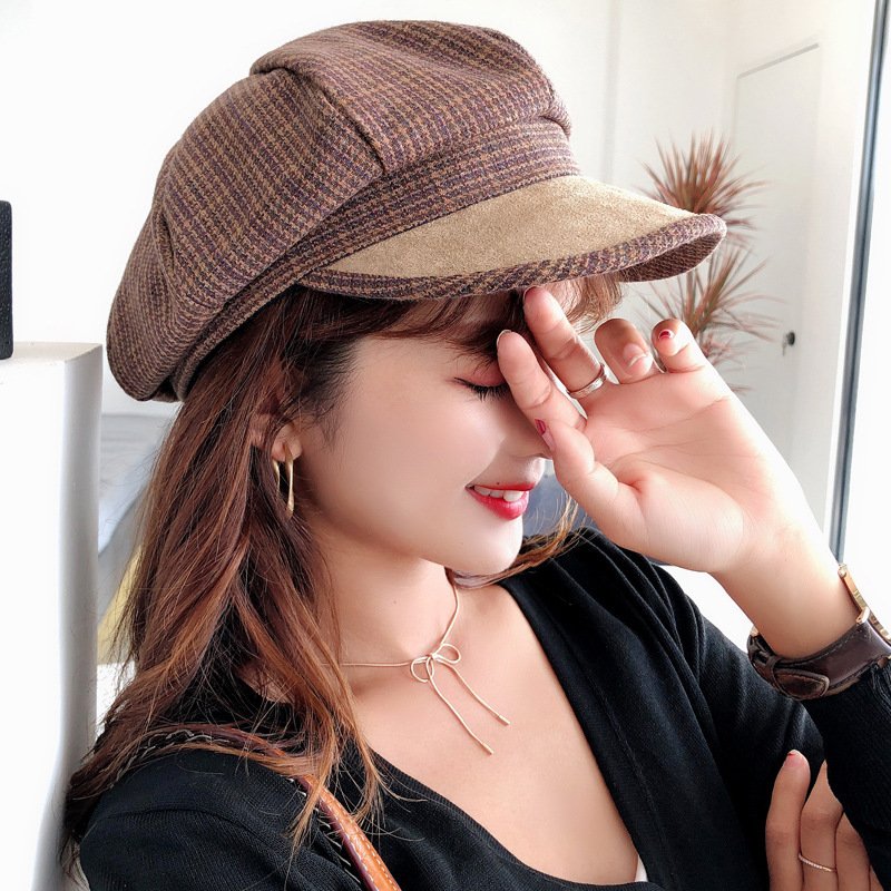 Women's Thin Plaid Beret Hats