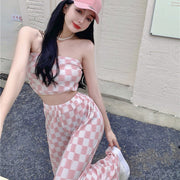 Women's Plaid Wide-leg Pants Set