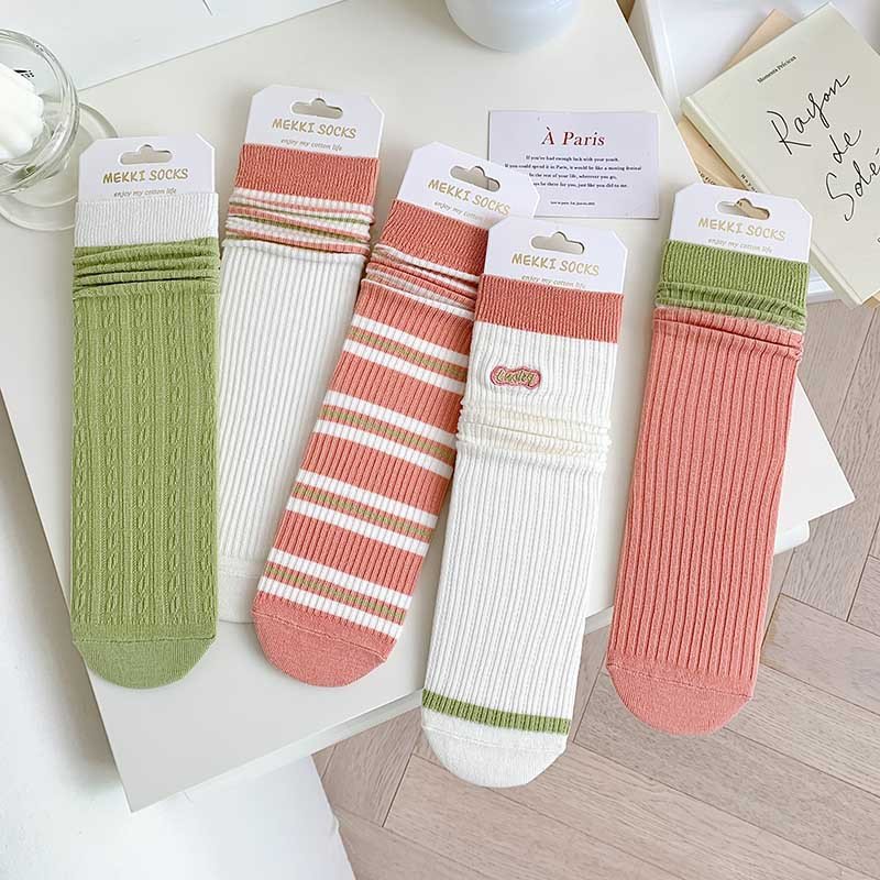 Striped Embroidered Women's Socks - Comfortable Cotton Footwear