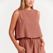 Casual Sleeveless Linen Shorts Set for Women