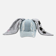 Washed Denim Baseball Hat with Rabbit Ears Design