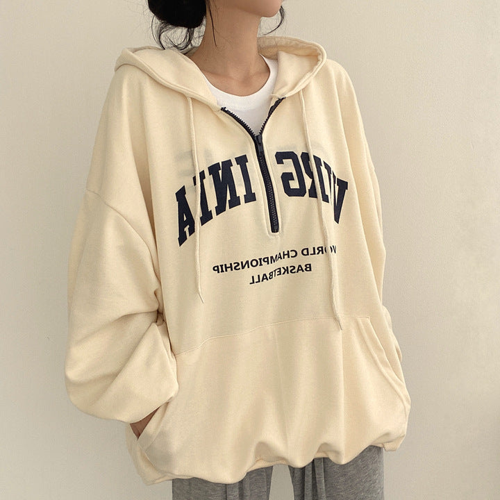 Casual Letter Print Hooded Pullover Sweatshirt