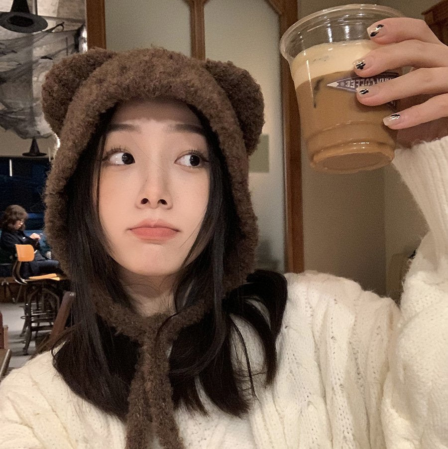 Cute Bear Ears Plush Hat for Women