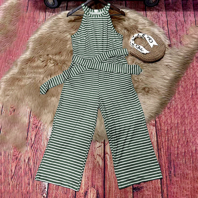 Women's Casual Striped Wide-Leg Jumpsuit Summer Romper