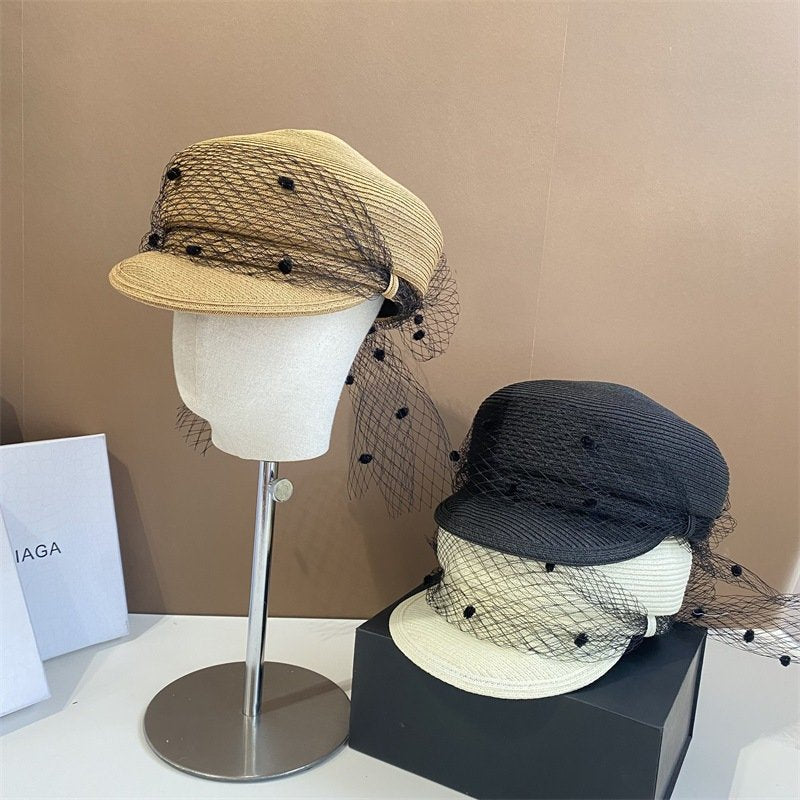 Summer Navy Mesh Straw Woven Hat for Women
