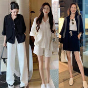Casual Cotton Pocket Shirt with Elastic Waist Shorts