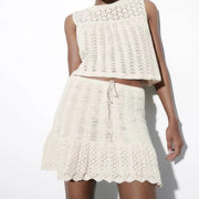 Beige Knitted Jumpsuit with Hollow Out Detail
