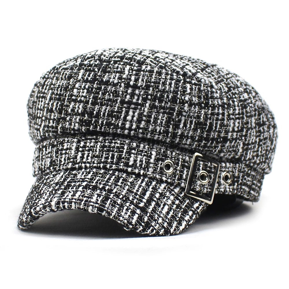 Autumn Winter Black White Plaid Beret for Women
