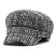 Autumn Winter Black White Plaid Beret for Women