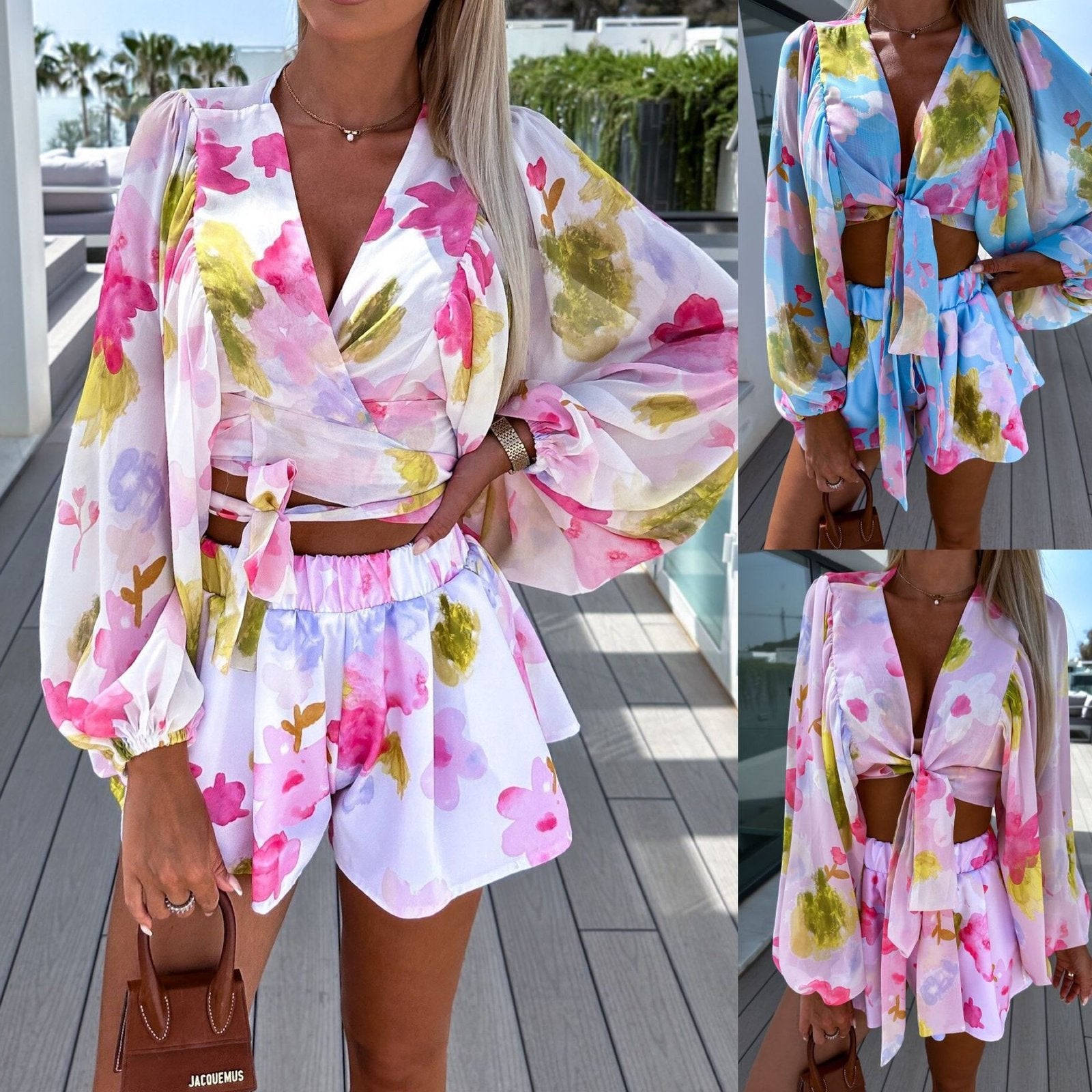 Women's Hand Painted Printing Jumpsuit Set