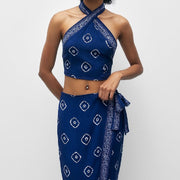Sexy Geometric Print Suspender Trousers Suit