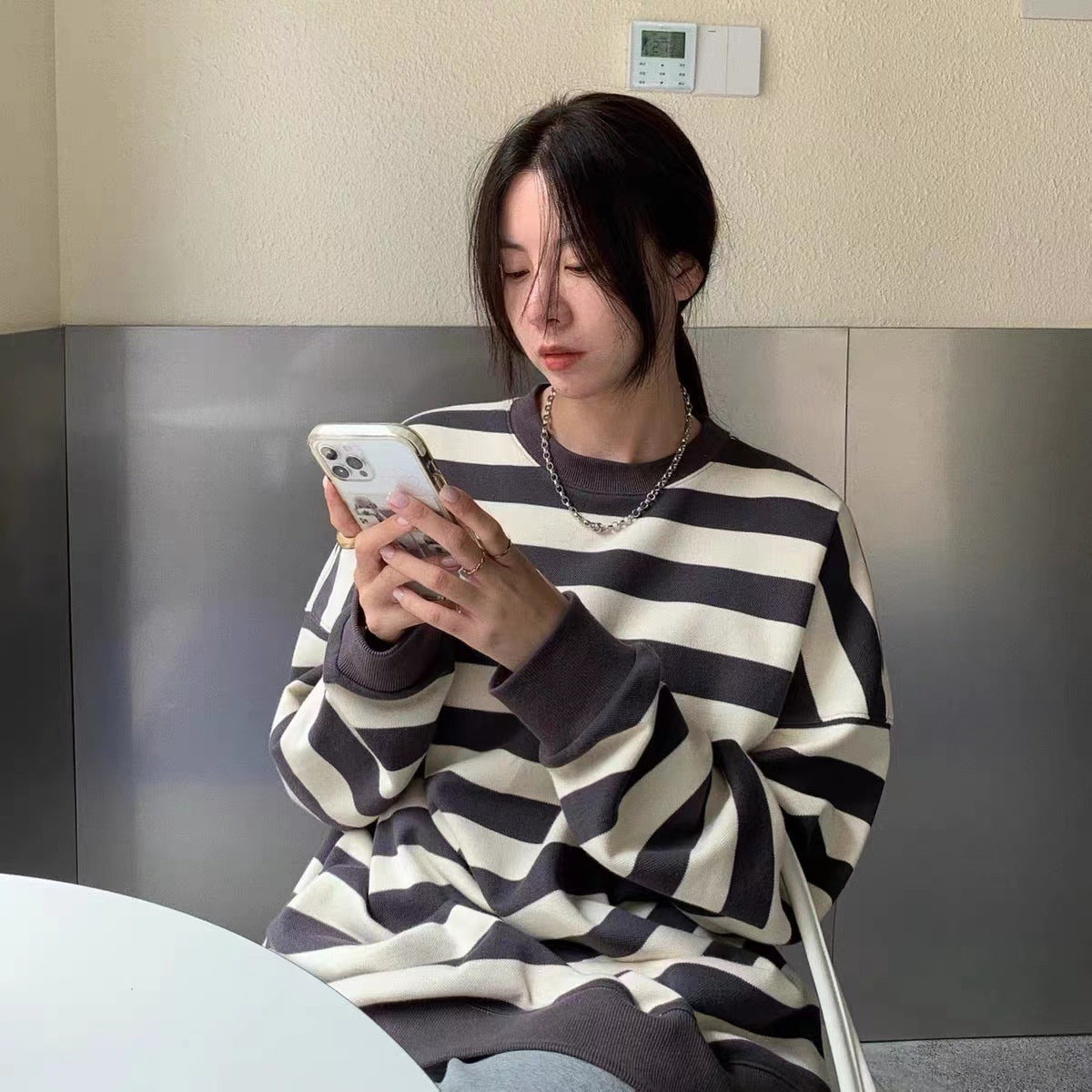 Women's Casual Striped Pullover Sweatshirt