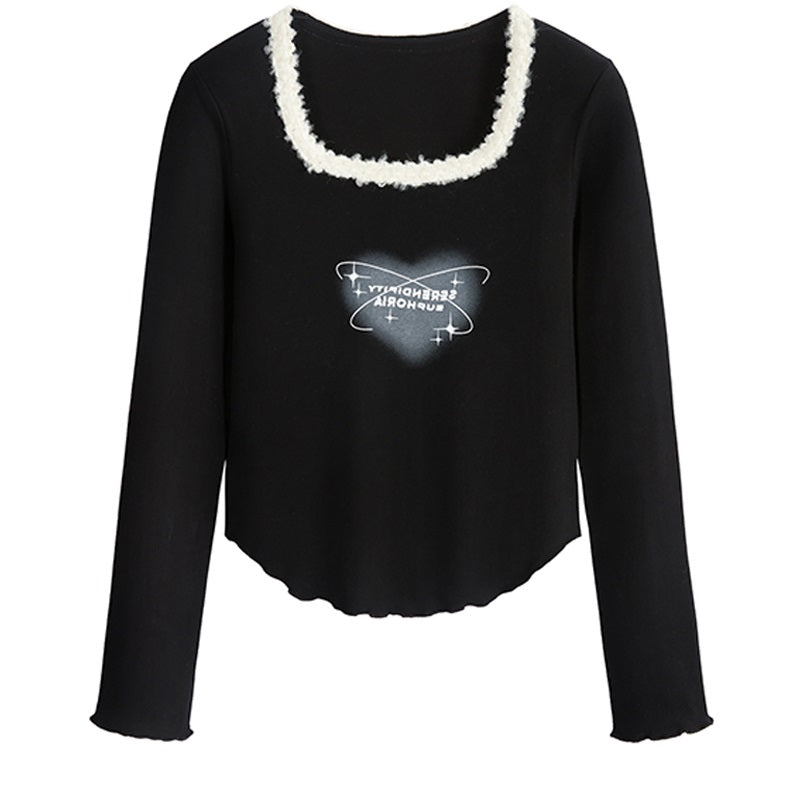 T-Shirt Irregular Bottom Plush Square Neck Top