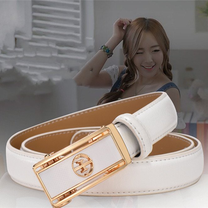 Women's Fashion Automatic Leather Belt with Decorative Buckle