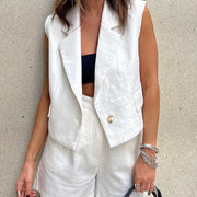 White Commuter Vest Shorts Set for Men