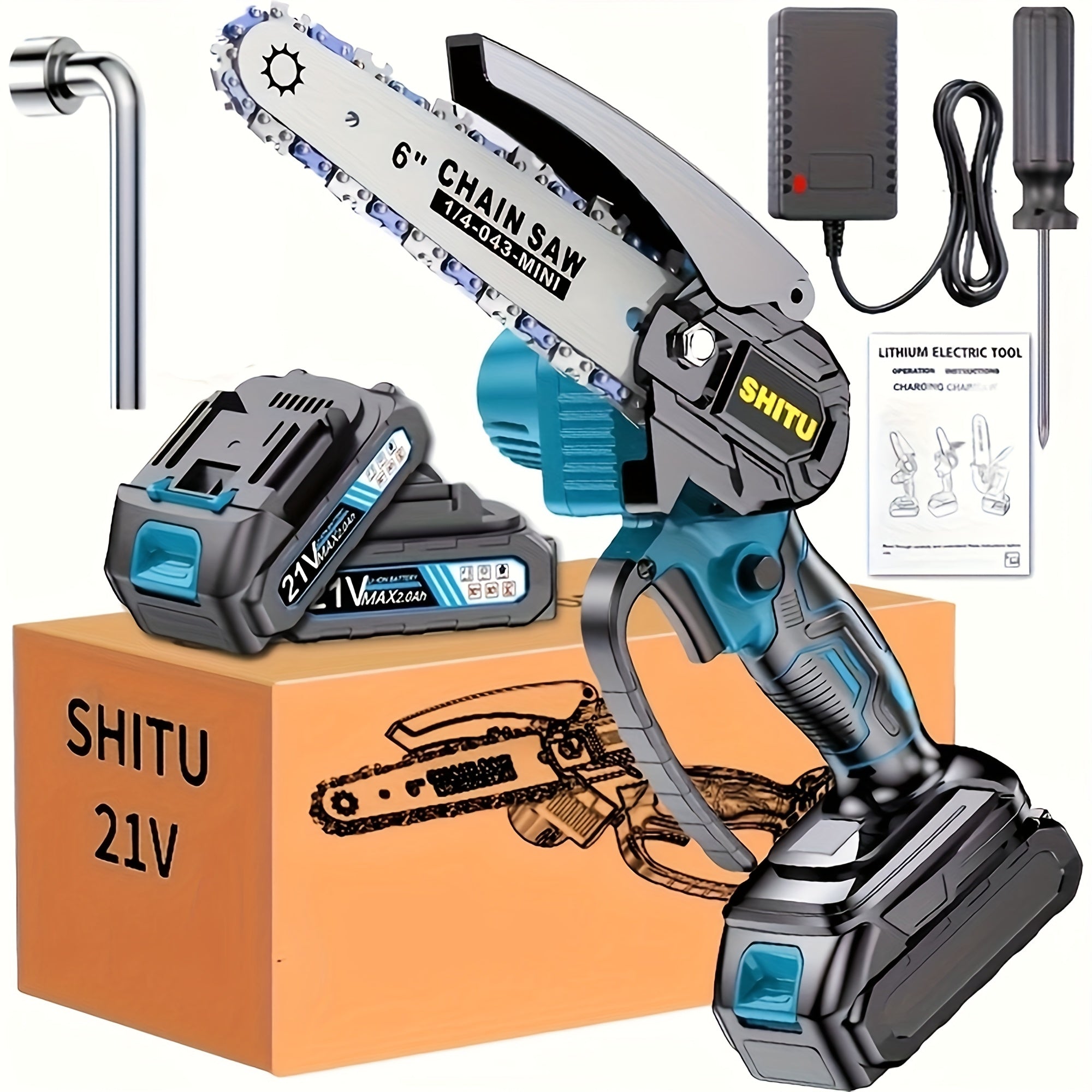 Mini Cordless Chainsaw – Lightweight Handheld Electric Tree Cutter with Splash Guard, Safety Lock, Optional Rechargeable Battery
