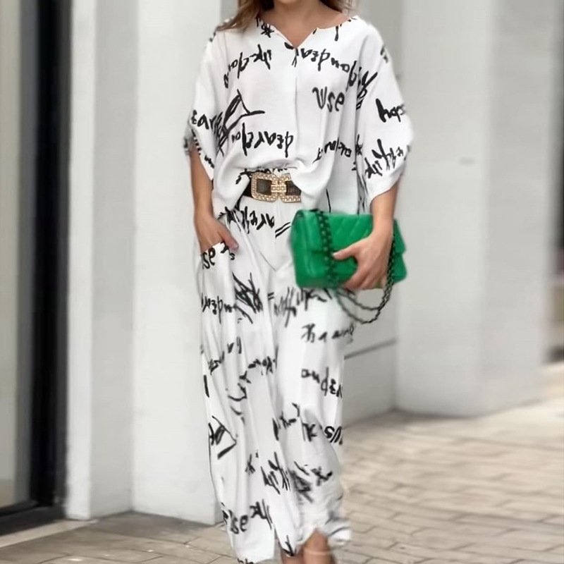 Elegant Letter Print Trousers Suit for Women