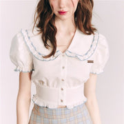French Style Puff Sleeve Short Sleeve Blouse