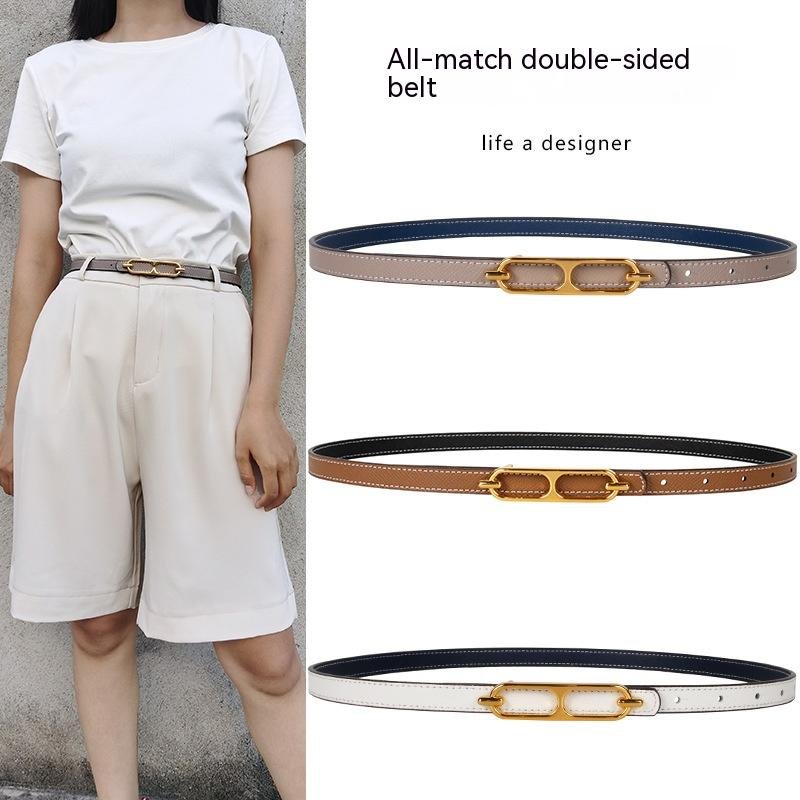 Thin Genuine Leather Belt for Dress