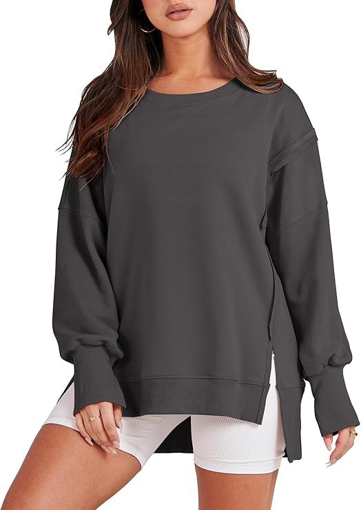 Frayed Hem Split Patchwork Long Sleeve Sweater
