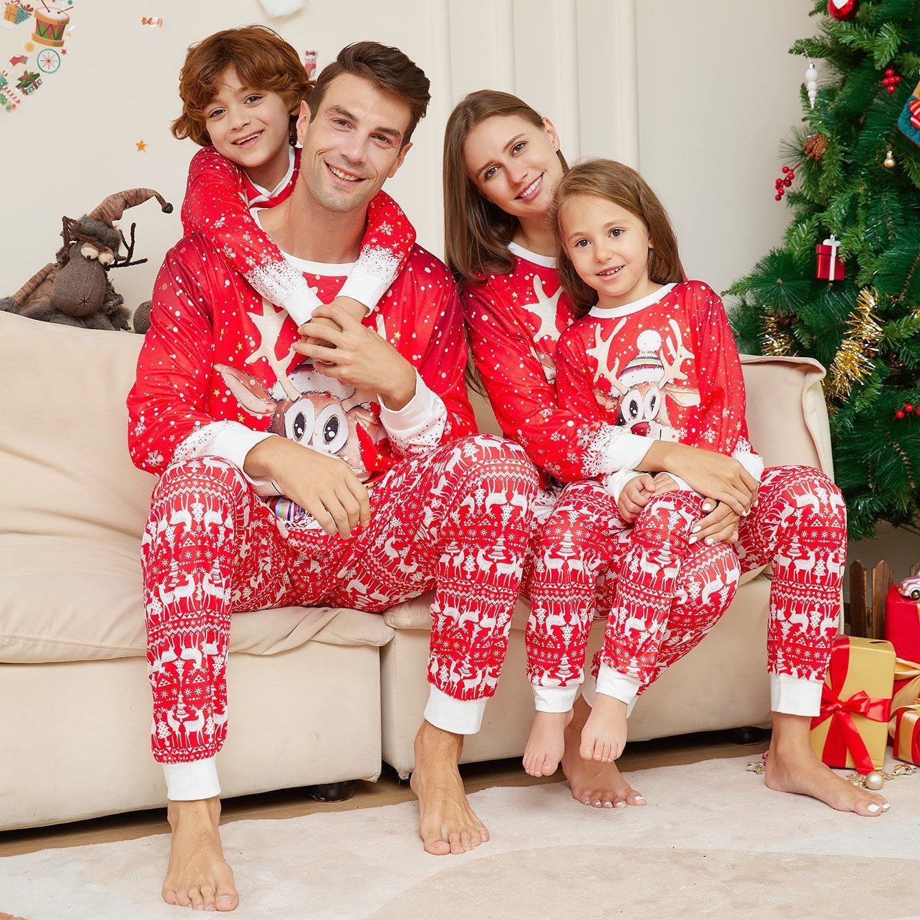 Cozy Christmas Reindeer Family Pajamas Set