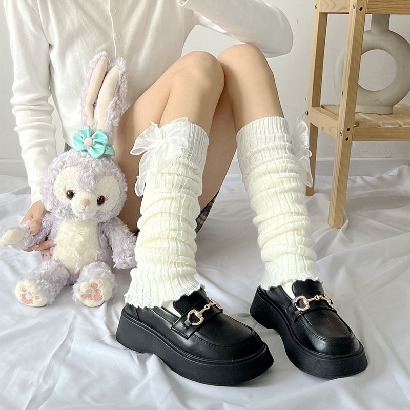 Soft Girl Bow Knot Calf Socks for Women