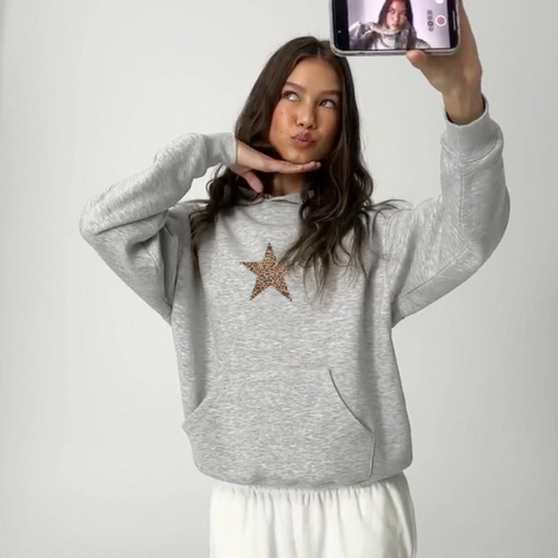 Women's Star Print Loose Hooded Sweatshirt
