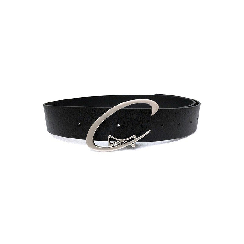 Simple Black Leather Belt with Metal Buckle