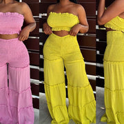 Strapless Smocking Two-piece Suit Jumpsuit