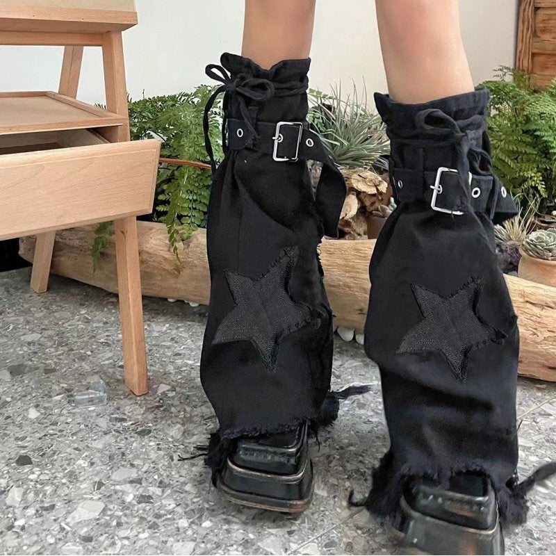 Retro Embroidered Denim Tube Socks for Women