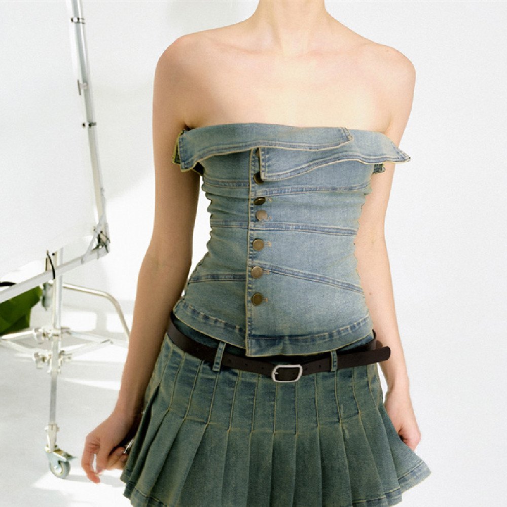 Retro Denim Two Piece Set for Women