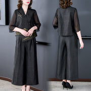 Women's Embroidered Jumpsuit Set with Wide-leg Pants
