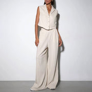 High Waist Wide Leg Jumpsuit Set Solid Color