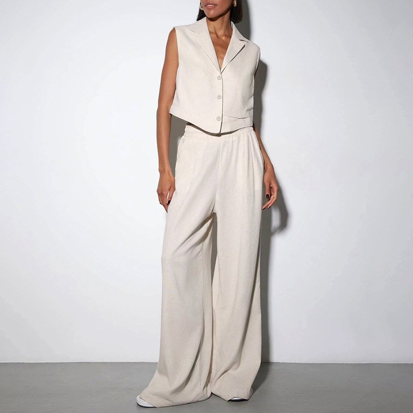 High Waist Wide Leg Jumpsuit Set Solid Color