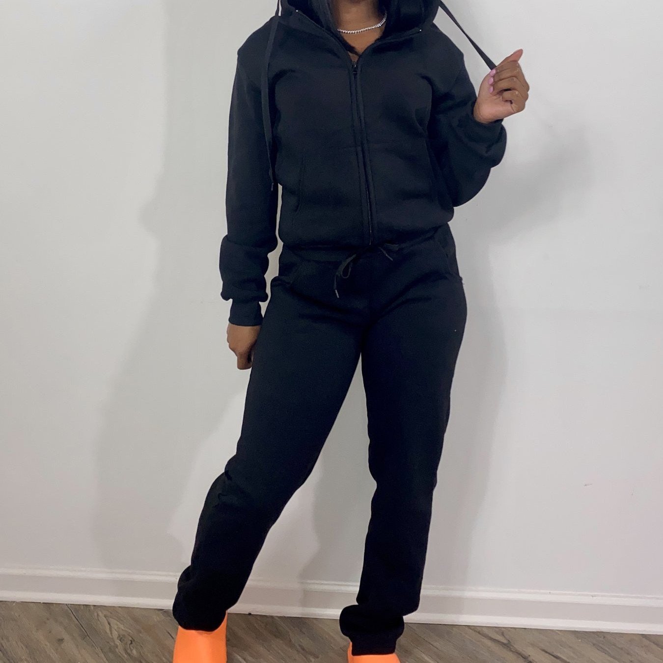 Women's Solid Color Hoodie Jumpsuit Set