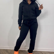 Women's Solid Color Hoodie Jumpsuit Set