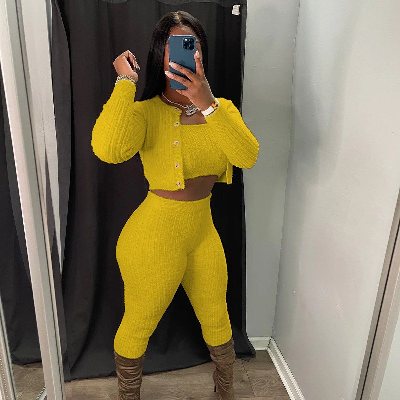Royal Blue to Yellow Green Knit Cardigan Sets for Women