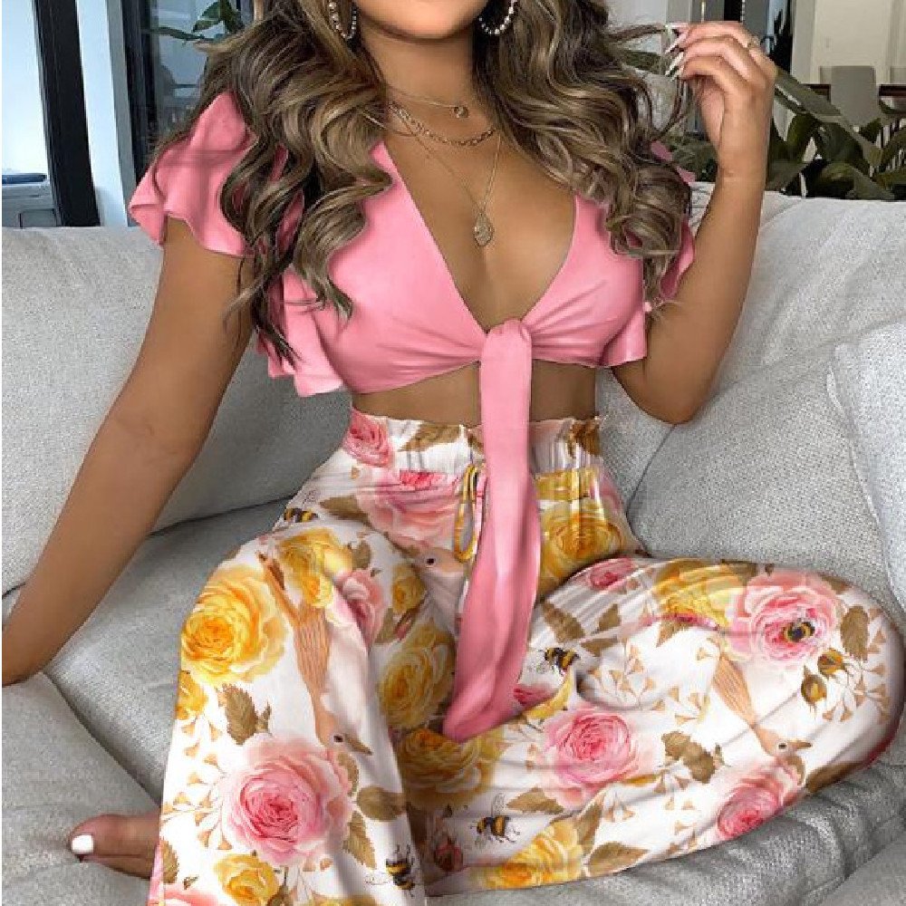 Women's Lace Up Top Trousers Suit